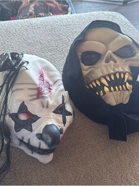 Kids Halloween Creepy Clown and Skull Mask Set - White & Black